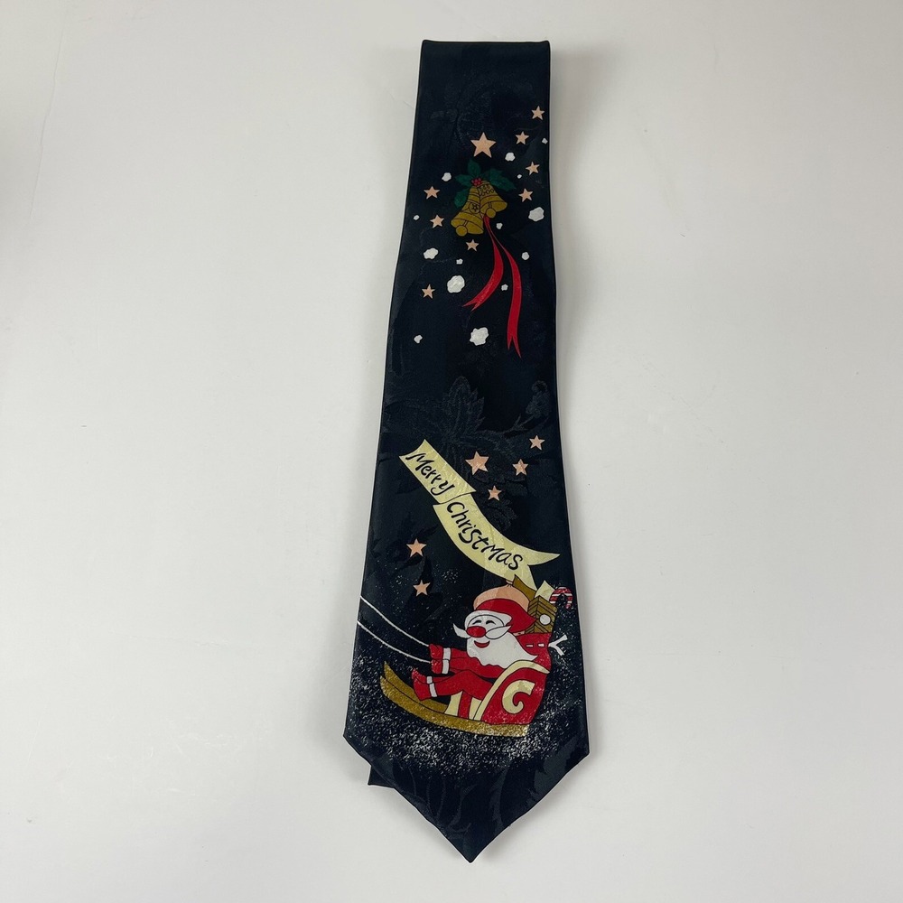 City Made Mens Tie Necktie Black Santa Christmas Bells The Century Silk Co